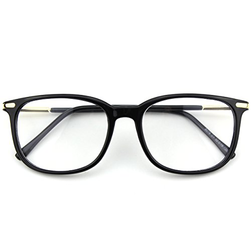 CGID CN79 Retro Anteojos Lente Claro Gafas Para Mujer y Hombre,Negro Brillante