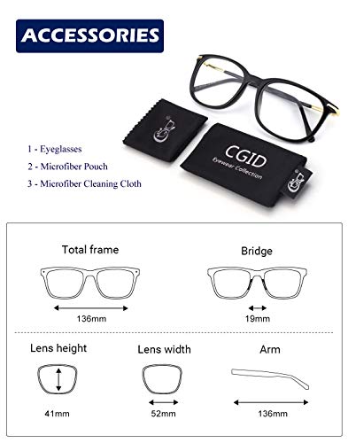 CGID CN79 Retro Anteojos Lente Claro Gafas Para Mujer y Hombre,Negro Brillante