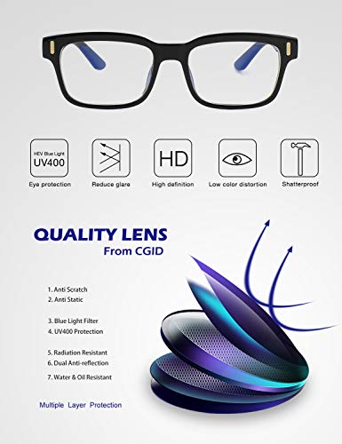 CGID CT84 Gafas para Protección contra Luz Azul, para Computadora, Lectura, Video Juegos, Protección de Fatiga Visual y contra Rayos UV,Rectángulo Vintage, Lentes Transparente