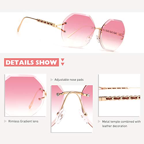 CGID Gafas de sol para mujer Sin montura Gafas de sol para dama sin marco Tonos UV400 Protección Gafas oscuras 100% UV 400 Gafas para conducir Corte Diamante Metal Templo Decoración de cuero