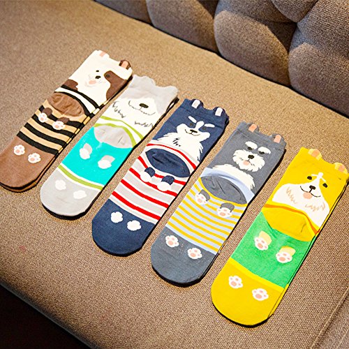 Chalier Pack de 5 Calcetines Mujer Divertidos Originales Animales Lindos Estampados Ocasionales de Algodón para Niña y Mujer