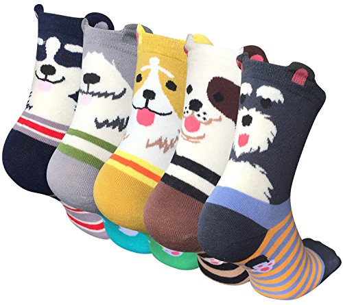 Chalier Pack de 5 Calcetines Mujer Divertidos Originales Animales Lindos Estampados Ocasionales de Algodón para Niña y Mujer