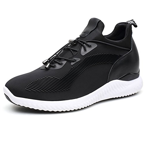 CHAMARIPA Ascensor Zapatillas Deportes Casual Zapatos Ligeros con Talón de Elevación Ocultos Para Hombre Negro Azul Gris -2,76 Pulgadas Taller-H71C62V012D (43, Negro)