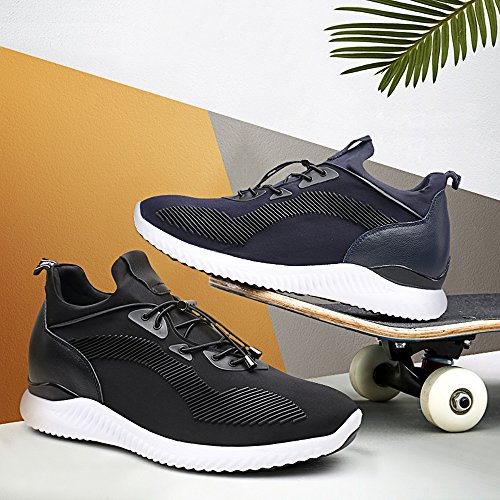 CHAMARIPA Ascensor Zapatillas Deportes Casual Zapatos Ligeros con Talón de Elevación Ocultos Para Hombre Negro Azul Gris -2,76 Pulgadas Taller-H71C62V012D (43, Negro)
