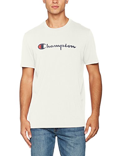 Champion Camiseta Classic Logo, Ecru, S para Hombre