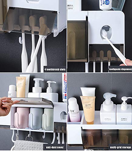 ChangMi Dosificador Automático de Pasta de Dientes con Soporte de pared y Soporte para Cepillo de Dientes Antipolvo, Organizador Multifuncional para Ahorrar Espacio con 3 Tazas