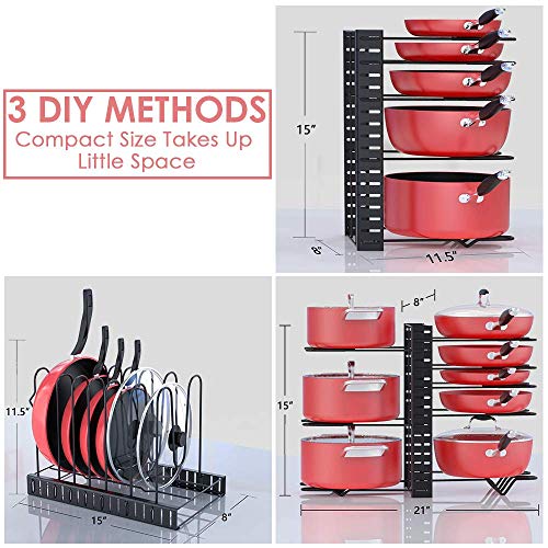 ChangMi Organizador de ollas para gabinete con 3 métodos de Bricolaje, Organizador de ollas Ajustable con 8 estantes de Metal, Organizador de ollas Grandes y pequeñas para el gabinete de la Cocina