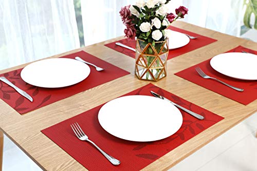CHAOCHI Manteles Individuales Lavables Salvamantele Individuales PVC Antideslizantes Resistente al Calor Juego de 6 para la Mesa de Comedor de Cocina,Rojo