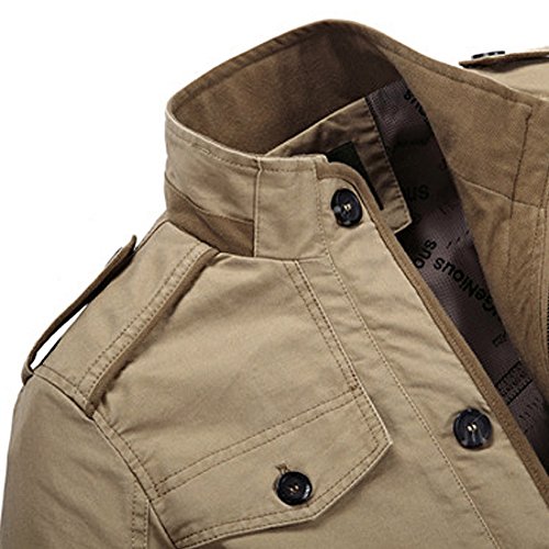 Chaqueta militar de manga larga, hecha de algodón, ligera, con capucha y cremallera, ajuste ceñido, multibolsillos, tipo gabardina, blazer; de Hdh Verde Ejercito Verde