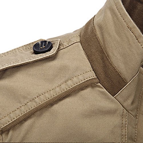 Chaqueta militar de manga larga, hecha de algodón, ligera, con capucha y cremallera, ajuste ceñido, multibolsillos, tipo gabardina, blazer; de Hdh Verde Ejercito Verde