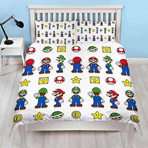 Character World - Funda de edredón para cama de matrimonio, diseño de Mario y Luigi