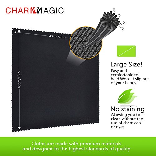 Charm & Maigc Extra Grande de Microfibra Paños de Limpieza para Todo Tipo de Screens-3 Unidades (2 Negro + 1 Gris, 40 x 40 cm)