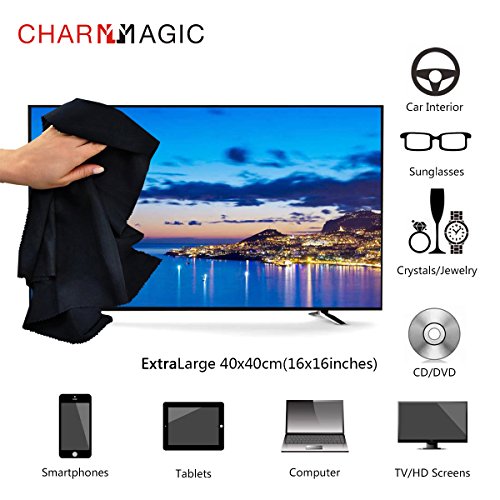 Charm & Maigc Extra Grande de Microfibra Paños de Limpieza para Todo Tipo de Screens-3 Unidades (2 Negro + 1 Gris, 40 x 40 cm)
