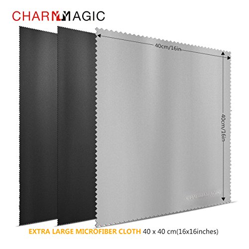 Charm & Maigc Extra Grande de Microfibra Paños de Limpieza para Todo Tipo de Screens-3 Unidades (2 Negro + 1 Gris, 40 x 40 cm)