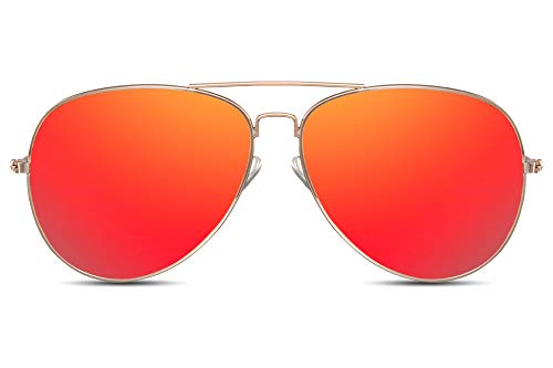 Cheapass Gafas de Sol Gafas Piloto Doradas Metálicas Cristales Rojos Espejados Hombre Mujer 100% Protección UV400