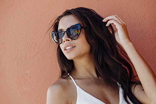 Cheapass Gafas de Sol Heart Shaped Fashion Shades Black Frame protección UV400 Mujer