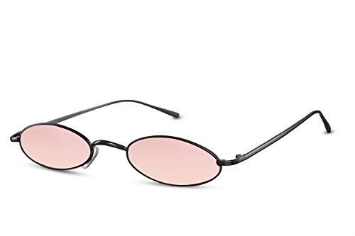 Cheapass Gafas de Sol Pequeñas Ovaladas Montura Dorada Metálica Cristales Rosas Espejados Gafas Festival para Mujer