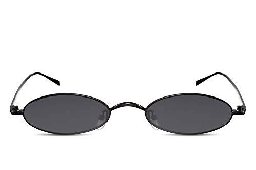Cheapass Gafas de Sol Pequeñas Ovaladas Negras Montura Metálica Cristales Oscuros Gafas Festival para Mujer
