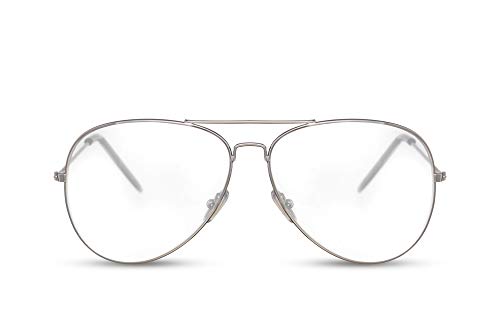 Cheapass Gafas de Sol Piloto Montura Plateada Lentes Transparentes
