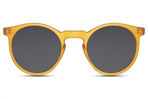 Cheapass Gafas de Sol Redondas Montura Amarillo Mate con Cristales Oscuros Protección UV400 Vintage Hombre Mujer