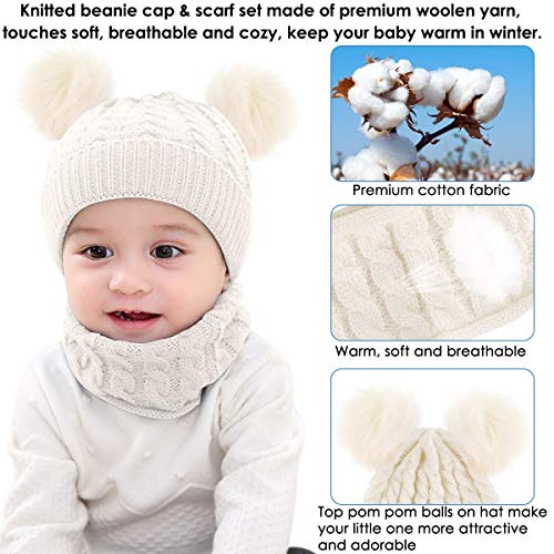 CheChury Conjunto de Bufanda y Gorro de Punto Unisex Niños Niñas Invierno cálido Punto Beanie Gorros con Pompon Bufanda de Punto Cuello Redondo Bebé