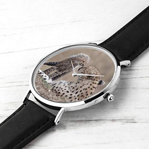 Cheetah - Reloj de Pulsera con Correa de Piel para bebé, diseño de Animales, Estilo clásico, de Acero Inoxidable, Cuarzo, para Negocios