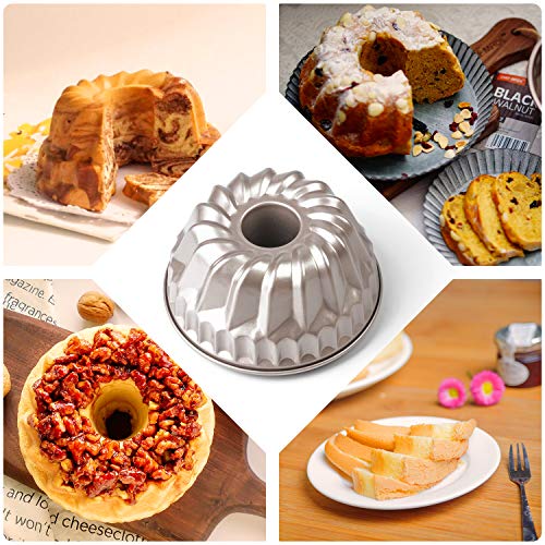 CHEFMADE Molde Savarín-Molde de Cake-Revestimiento de Acero al Carbono Sin PTFE&PFOA-Bizcocho Savarín Antiadherente-Ca. 17.2cm x 12cm/Oro Champagne