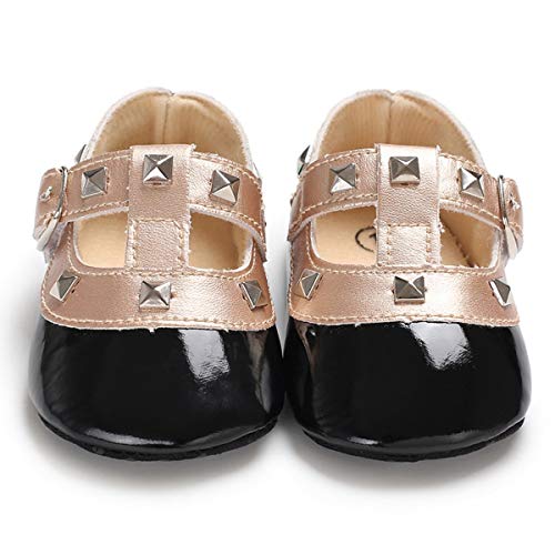 Chennie Bebé recién Nacido, niña, Antideslizante, Zapatos de soborno, Princesa, Suave Suela de Cuero, Primer Andador, Calzado (Color : Black, Size : 3-6 Months)