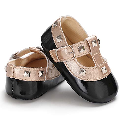Chennie Bebé recién Nacido, niña, Antideslizante, Zapatos de soborno, Princesa, Suave Suela de Cuero, Primer Andador, Calzado (Color : Black, Size : 3-6 Months)