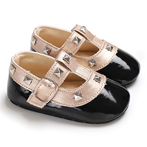 Chennie Bebé recién Nacido, niña, Antideslizante, Zapatos de soborno, Princesa, Suave Suela de Cuero, Primer Andador, Calzado (Color : Black, Size : 3-6 Months)