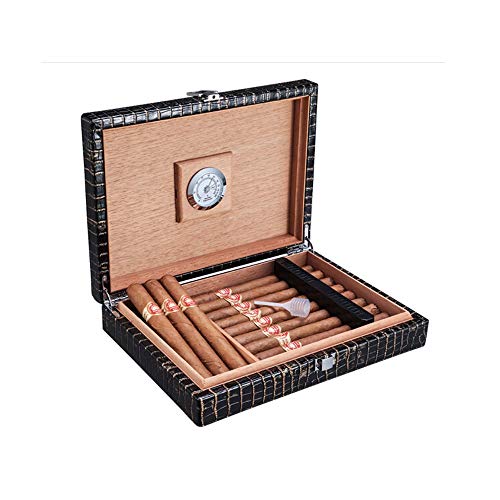 CHENTAOCS Caja de cigarros, Humidor de cigarros, Caja humectante de Piel de cocodrilo de Madera de Cedro Suave, último Estilo