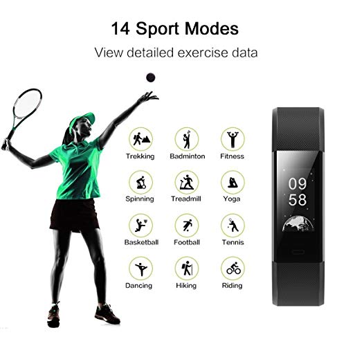 CHEREEKI Pulsera Inteligente, Pulsera Actividad Impermeable con Pulsómetros/Contador de Calorias/Monitor de Sueño/Contador de Pasos/Notificación /Alarmas / 14 Modos de Multi-Deporte/Cámara  remota