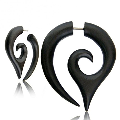 Chic-Net Consejos espiral Piercing tribales falsos madera negro de acero inoxidable de 1 mm