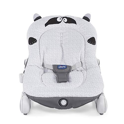 Chicco Balloon - Hamaca interactiva con sistema balancín, de 0 a 18 kg, con luces y sonidos, diseño mapache color gris (Honey Bear)