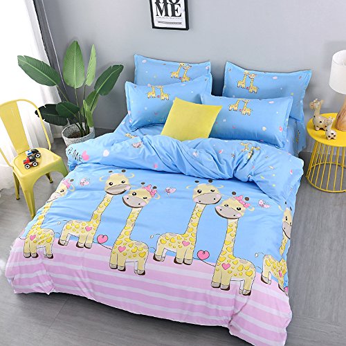 Chickwin Juego de Ropa de Cama 3 Piezas para Cama 90cm Poliéster Funda de edredón 150 * 200cm Funda de Almohada 50 * 75cm Estilo Flamenco Animal, Adecuado para familias y niños (Cama 90cm, 2 Ciervos)