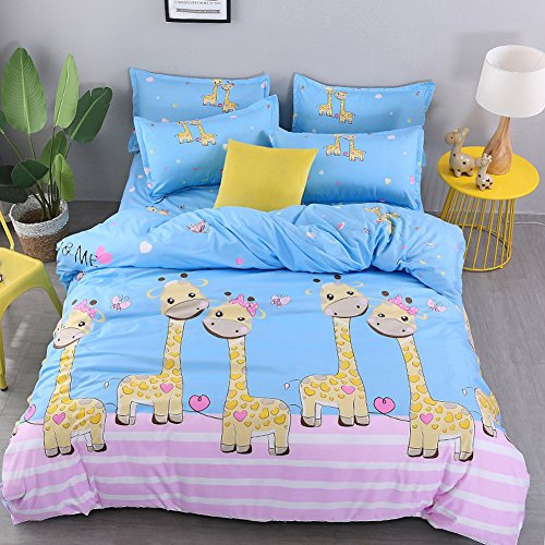 Chickwin Juego de Ropa de Cama 3 Piezas para Cama 90cm Poliéster Funda de edredón 150 * 200cm Funda de Almohada 50 * 75cm Estilo Flamenco Animal, Adecuado para familias y niños (Cama 90cm, 2 Ciervos)