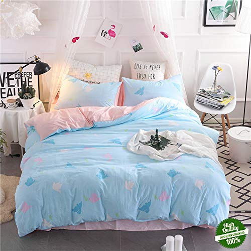 Chickwin Juego de Ropa de Cama 4 Piezas, Cama Matrimonial Algodón Lavado Dormitorio Inicio, Funda de edredón*1pcs, Funda de Almohada*2pcs,Sábana*1pcs (150 * 200cm,Mensajero)