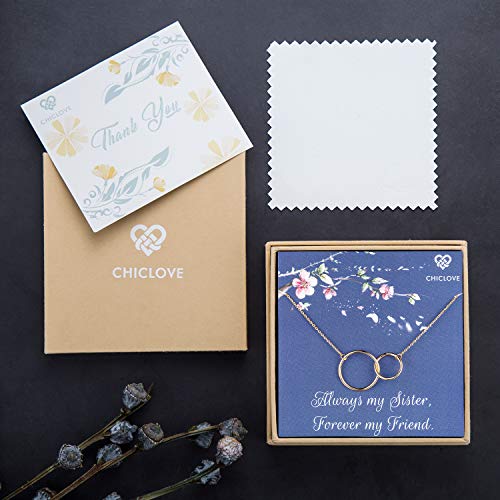 CHICLOVE Hermana, cumpleaños, Regalos, Collar, Plata esterlina, 2 círculos Dobles, 2, Entrelazado, círculos, Hermana, Oro, Plateado, Collar, Regalo de la joyería, para, Hermanas