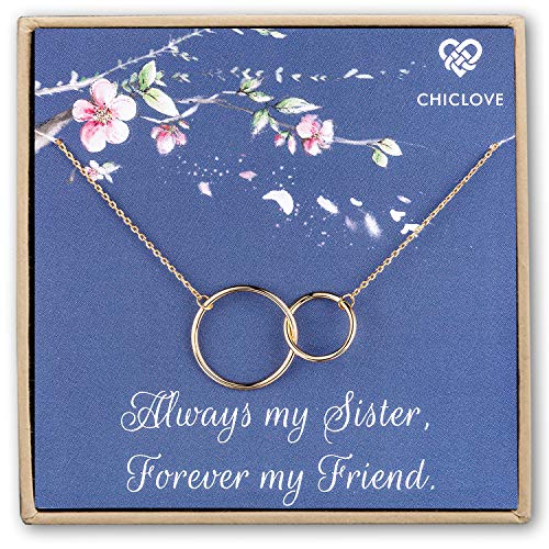 CHICLOVE Hermana, cumpleaños, Regalos, Collar, Plata esterlina, 2 círculos Dobles, 2, Entrelazado, círculos, Hermana, Oro, Plateado, Collar, Regalo de la joyería, para, Hermanas