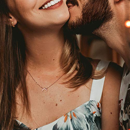 ChicSilver Colgante Luna Invertida Oro Rosa Collar Delicioso Plata de Ley 925 Regalo Moderno para Novias Hijas Amigas Medallón Pequeño Joyería Minimalista