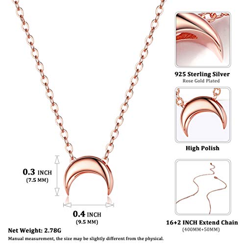 ChicSilver Colgante Luna Invertida Oro Rosa Collar Delicioso Plata de Ley 925 Regalo Moderno para Novias Hijas Amigas Medallón Pequeño Joyería Minimalista