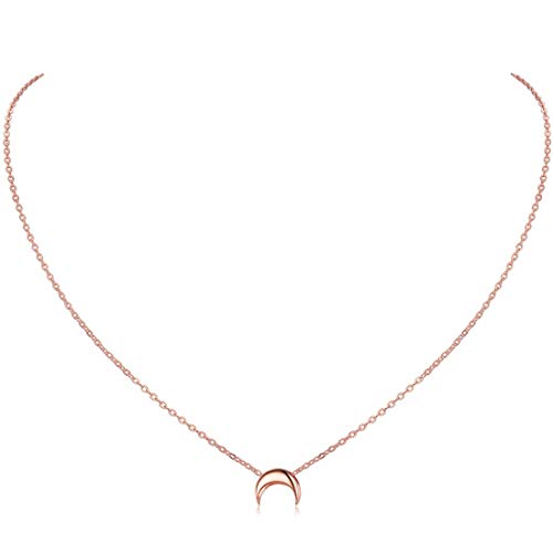 ChicSilver Colgante Luna Invertida Oro Rosa Collar Delicioso Plata de Ley 925 Regalo Moderno para Novias Hijas Amigas Medallón Pequeño Joyería Minimalista