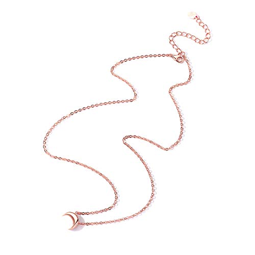 ChicSilver Colgante Luna Invertida Oro Rosa Collar Delicioso Plata de Ley 925 Regalo Moderno para Novias Hijas Amigas Medallón Pequeño Joyería Minimalista