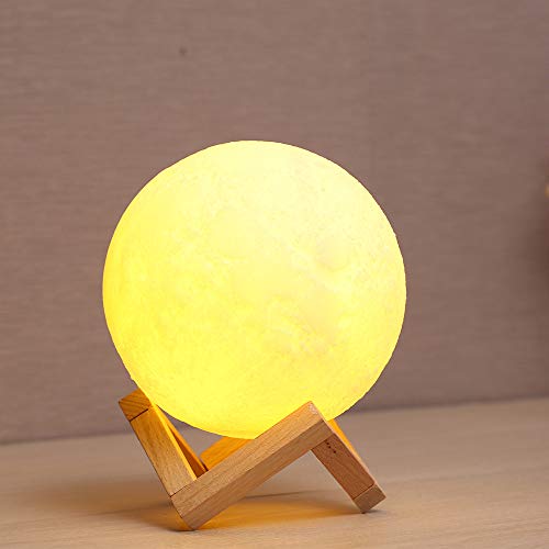 ChillHil Lampara de Luna LED 3D Moon Lamp - Recargable por USB 15cm, 3 Colores, Lamparas Infantiles (niña/niño/Bebe) de Mesa quitamiedos Nocturna, Salon, Escritorio de habitacion, baño o Cocina