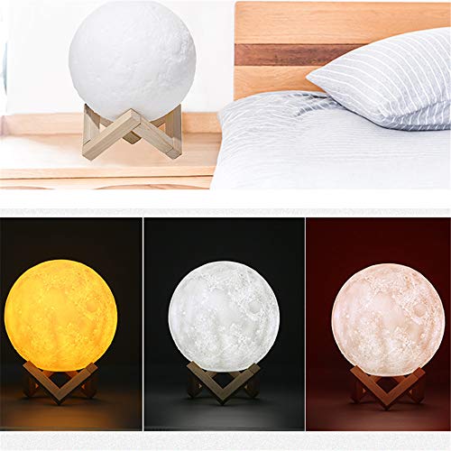 ChillHil Lampara de Luna LED 3D Moon Lamp - Recargable por USB 15cm, 3 Colores, Lamparas Infantiles (niña/niño/Bebe) de Mesa quitamiedos Nocturna, Salon, Escritorio de habitacion, baño o Cocina