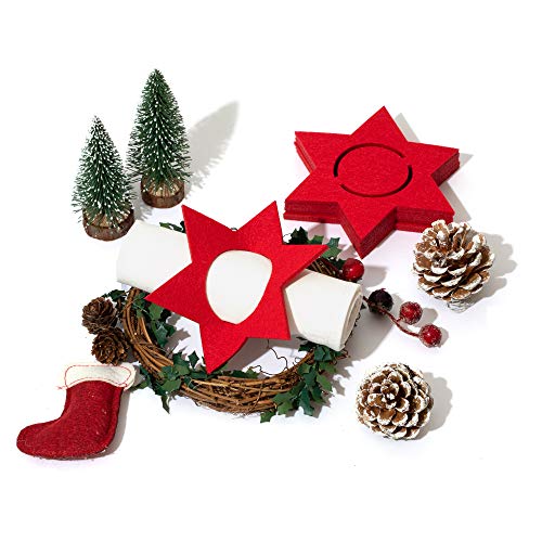 chillify – Juego de 8 servilleteros de Fieltro, Estrellas – Decoración de Mesa, Navidad y Año Nuevo – Decoración de Fiesta– Absorbentes y Lavables - 13x13x0,3cm, Rojo