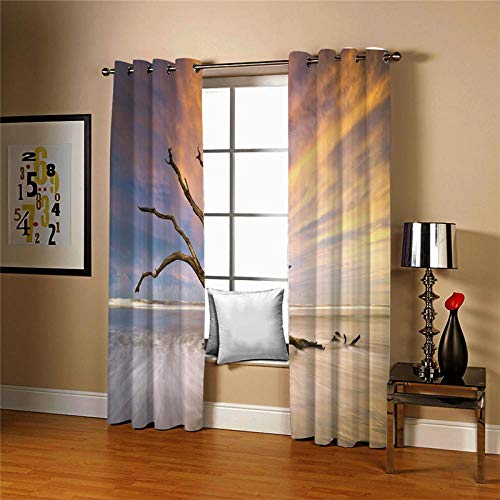 CHNXXL 3D Digital Impresión Cortinas Opacas Mar, Árbol Muerto con Ojales Poliéster Termicas Aislantes En Forma Salón Dormitorio Cuarto De Los Niños 280(W) X250(H)(Cm)