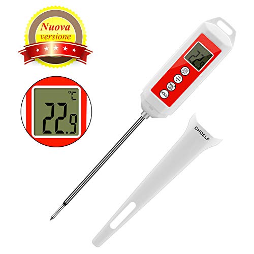 CHOELF Termómetro Digital de Cocina con Pantalla LCD, 5S Lectura Instantánea con Sonda de Acero Inoxidable, Apagado Automático, Apto para Carne, BBQ, Líquido, Comida, Agua de Baño