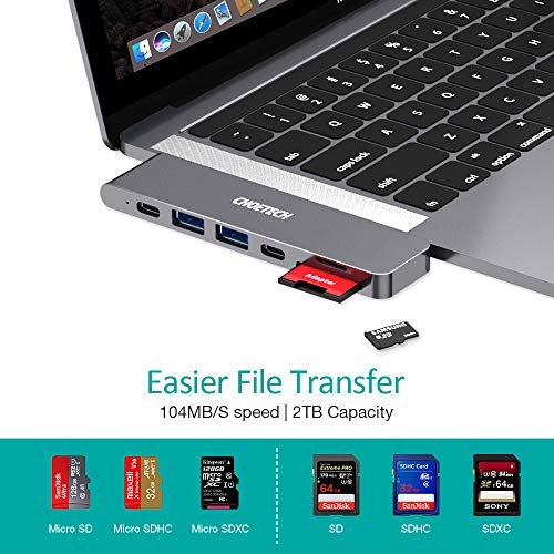 CHOETECH Hub Macbook Pro, Adaptador USB C Hub 7 en 2, Thunderbolt 3, USB 3.0, PD 100W, 4K HDMI, Ranura para Tarjeta TF/SD, Adaptador Tipo C para MacBook Pro 2020/2019/2018, MacBook Air 2020-2018