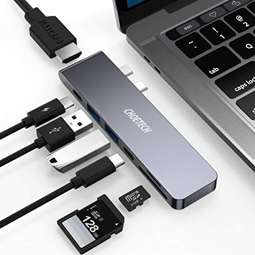 CHOETECH Hub Macbook Pro, Adaptador USB C Hub 7 en 2, Thunderbolt 3, USB 3.0, PD 100W, 4K HDMI, Ranura para Tarjeta TF/SD, Adaptador Tipo C para MacBook Pro 2020/2019/2018, MacBook Air 2020-2018